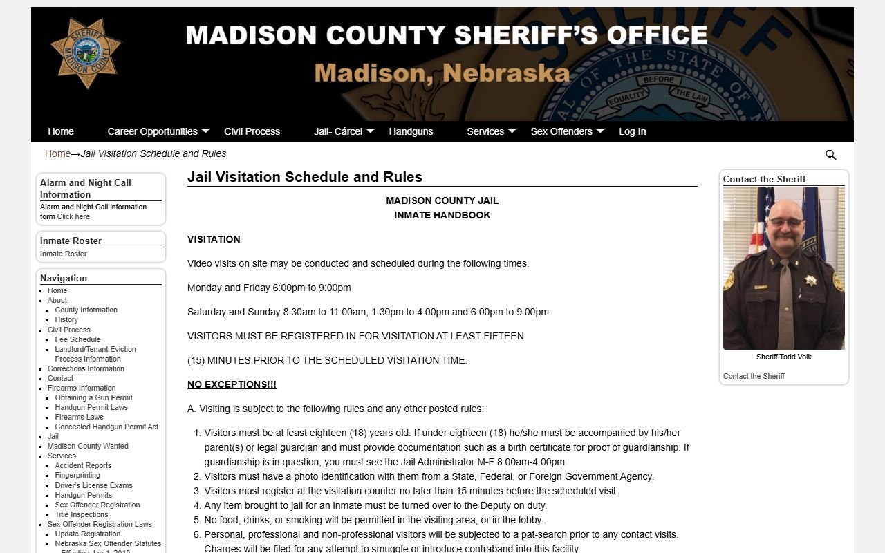 Madison County Jail visitation rules for Wayne County inmate records