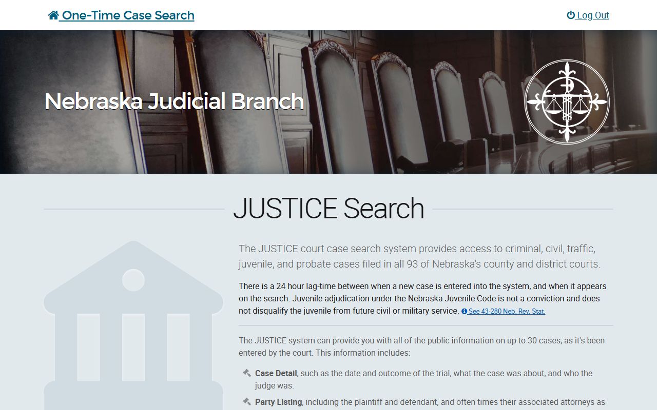 Nebraska JUSTICE case search for Wayne County court records after arrest