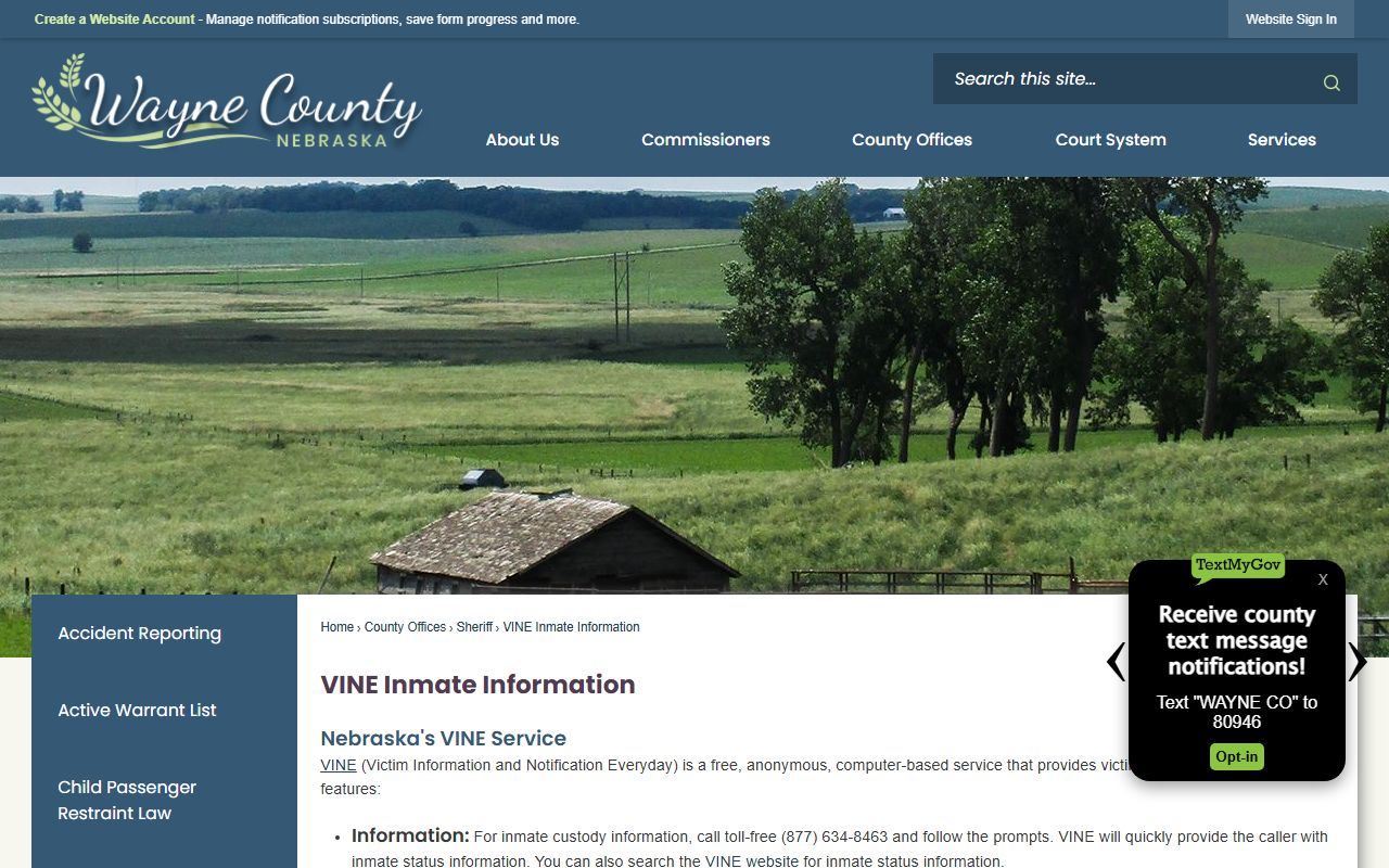 Wayne County VINE inmate custody information for inmate lookup